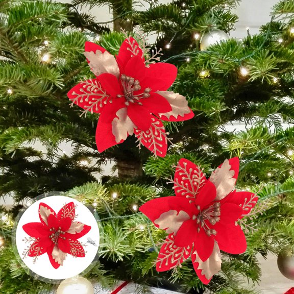 Raindrops 6-Pack Realistic Red Floral Clips for Christmas Tree Decorations and Festive Holiday Flower Arrangements