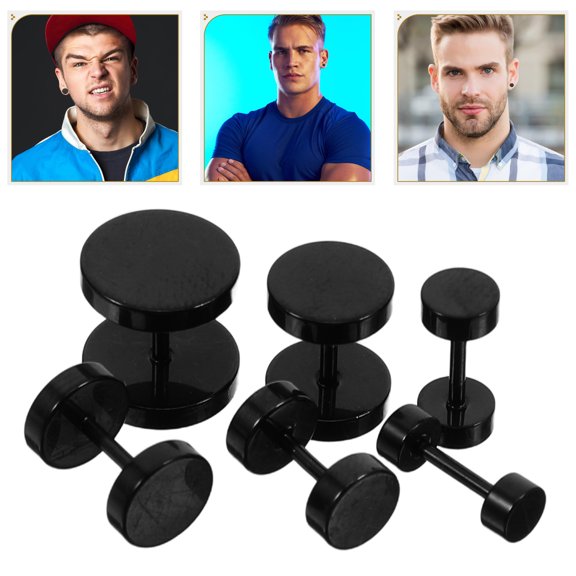 Raindrops 6Pcs Punk Style Performance Wear Ear Studs Set Black Titanium Steel