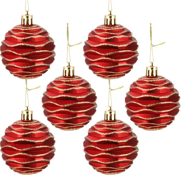 Set of 6 Red Mini Tree Ornaments Baubles for Christmas Holiday Decoration and Festive Home Decor