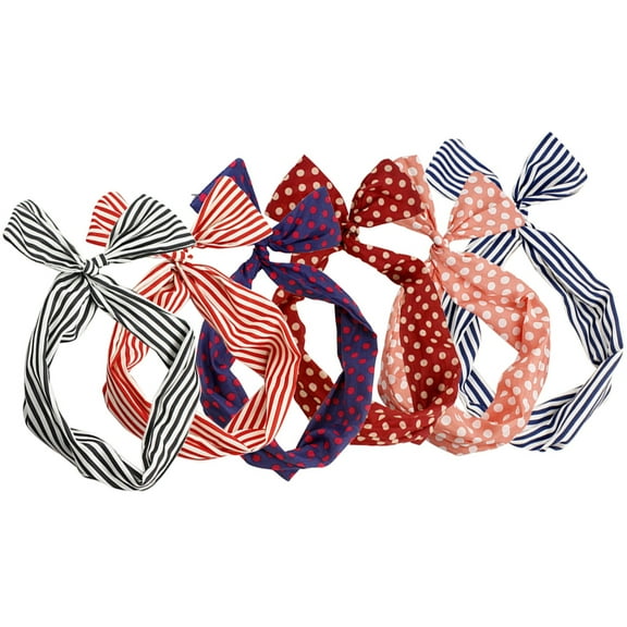 Raindrops 6Pcs Wire Hair Band Black Bow Wrap Polka Design Elegant Hair Decoration