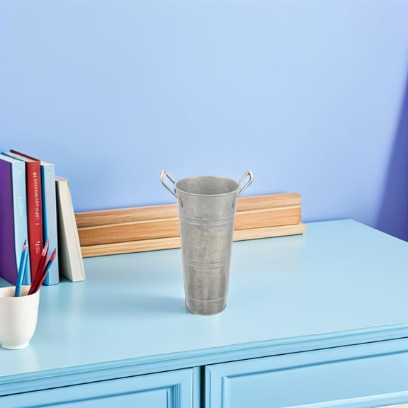 Raindrops 6Pcs Plated Silver Galvanized Metal Flower Bucket with Handle Vintage Farmhouse Vase for Decor