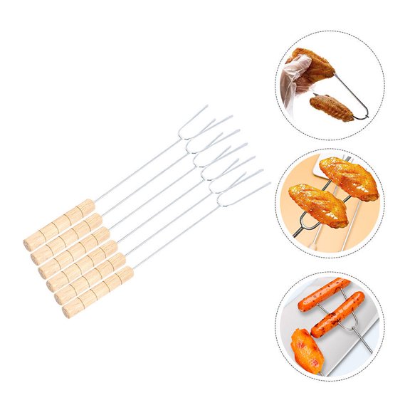 Raindrops BBQ Skewers Stainless Steel U Type Barbecue Forks 6Pcs 15.3X2.2X0.4In