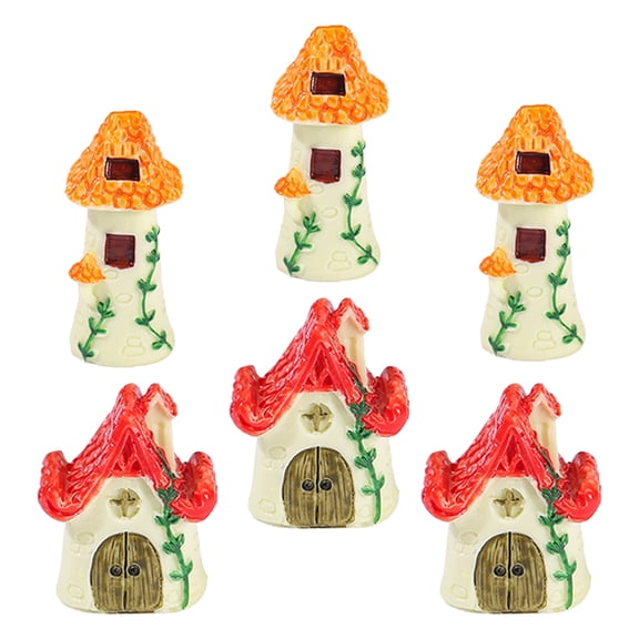 Raindrops 6pcs Mini Resin House Tiny House Ornament Tiny Miniature House Micro Garden Decor