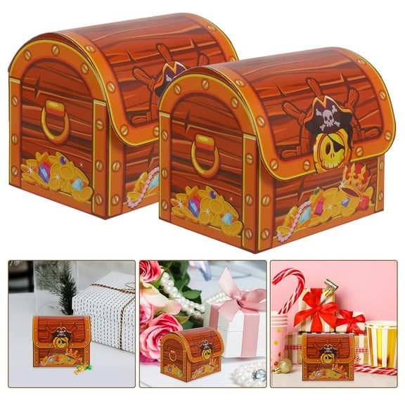 Raindrops 6pcs Pirate Treasure Chest Candy Box for Party Gifts and Treats Storage Light Brown Coated Paper