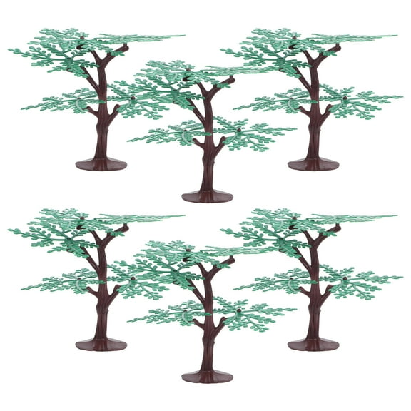 Raindrops 6-Pack Mini Green Plastic Trees for Model Trains, Removable Artificial Trees for Railroad Scenery and Diorama Supplies