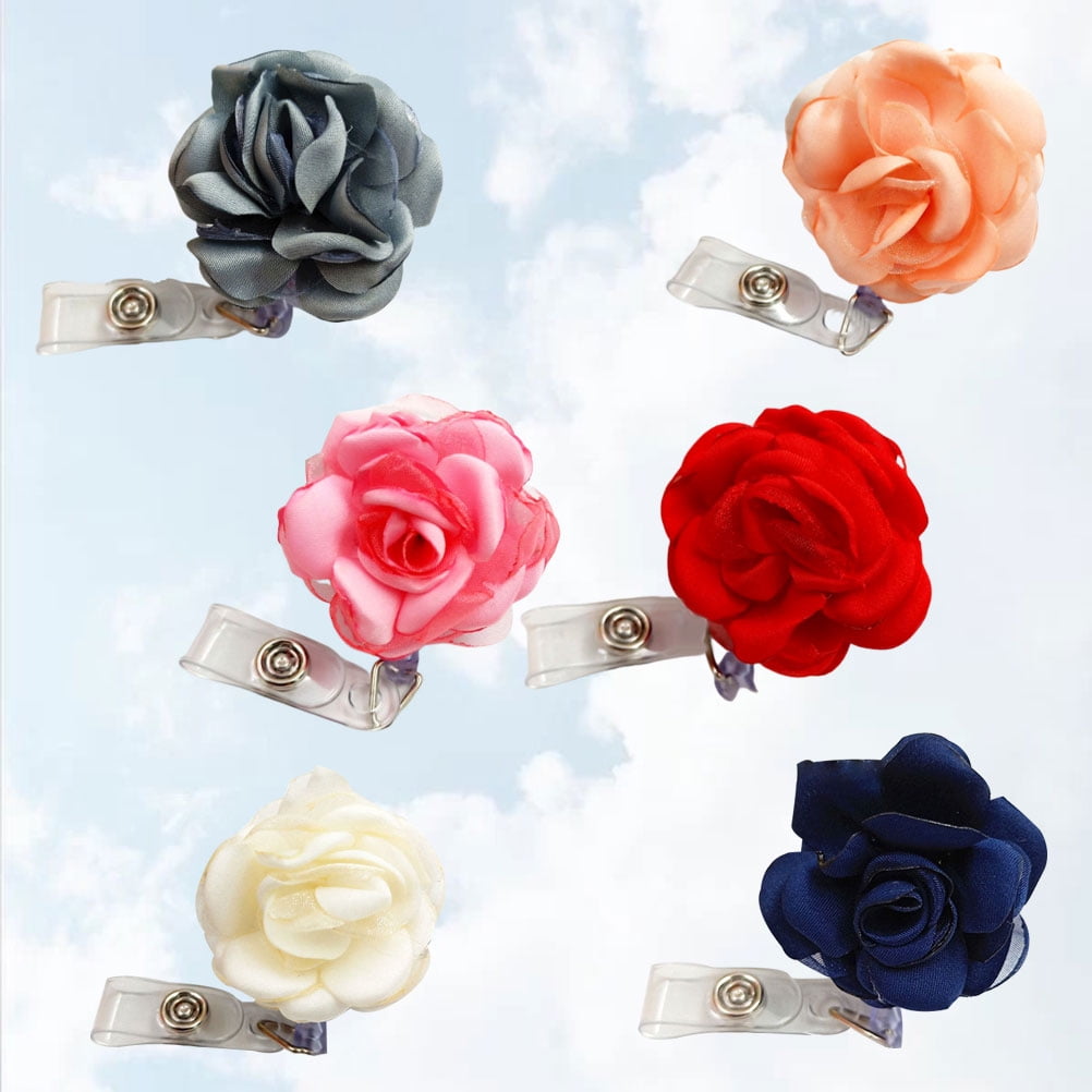 FOMIYES 6-Pack Retractable Badge Reels with Floral Design, Assorted Colors for Office Badge Holders and Name Tags