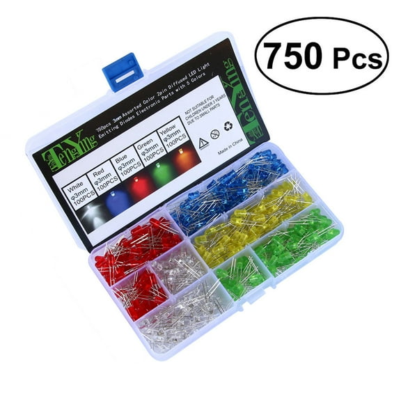 LED Light Emitting Diode Kit with 750pcs Assorted Color 3mm Round LEDs for DIY Projects and Experiments 2pin Diffused