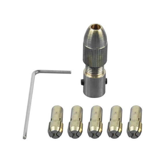 Raindrops 7Pcs 0.5mm/1mm /1.5mm /2.5mm /3mm Brass Collet Rotary Tools with a Key and Clamp (Golden)