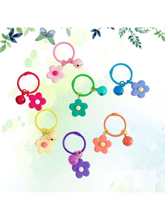 7Pcs Macarons Flower Key Rings Resin Lovely Candy Colors Key Chains for Girls Women ((Orange Purple Green Yellow Red Blue Pink 1 Each)