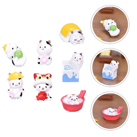 Raindrops 7Pcs Micro Cows House Decoration Accessory Resin Figures 4.5X3.7In
