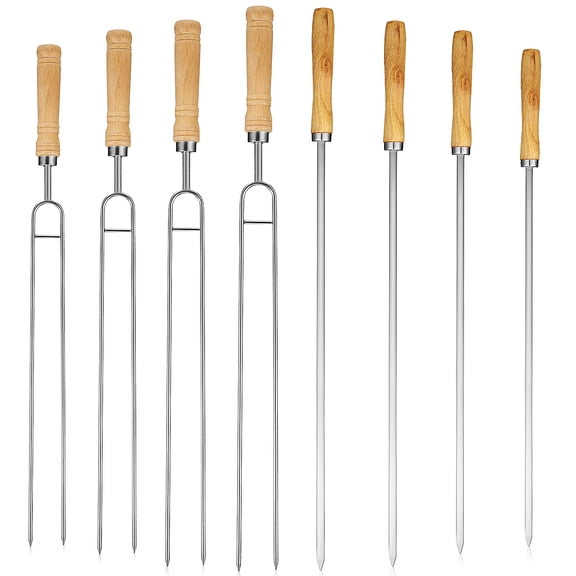 Raindrops 8-Piece Stainless Steel Barbecue Skewers with Wooden Handles for Grilling, Picnic, Camping, Outdoor Gathering 16.11x1.57x1.18in