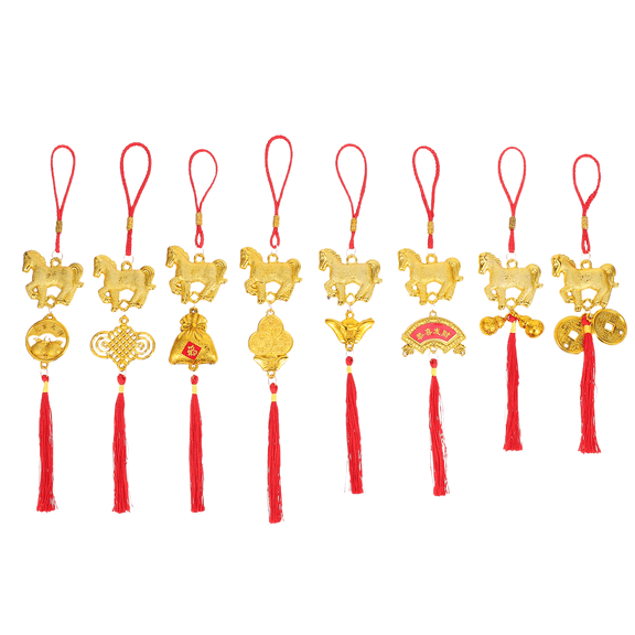 Raindrops 8-Piece Multi-Color Chinese New Year Hanging Decorations with Bonsai Pendant Ornaments Set