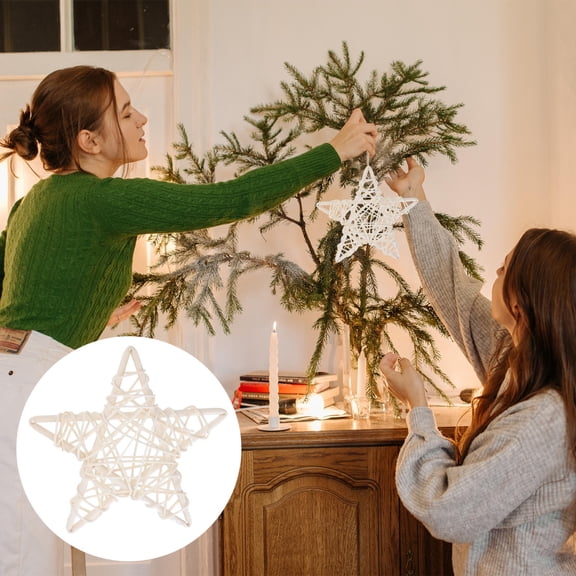 Raindrops White Rattan Star Decorations, 8 Pieces, 1.97 Inches Each - Stylish Home and Party Decor