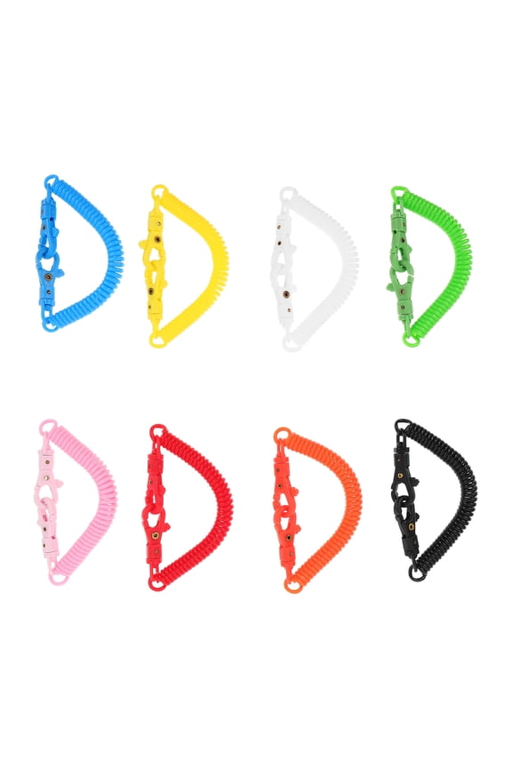 Spring Coil Keychain, Assorted Color, Plastic Metal, Retractable, Compact Lightweight, 8Pcs