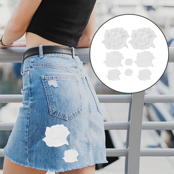 Raindrops White Rose Iron-On Applique Patches for Clothes, Sewing, Crafting Embellishments, Fabric Decoration