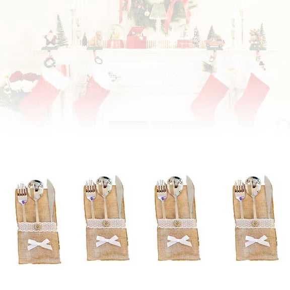 Raindrops Linen Christmas Cutlery Bags Multi-Color Rustic Silverware Holders for Wedding, Holiday, Party Table Decoration