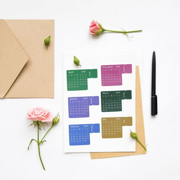 Raindrops 8pcs 2024-2025 Calendar Stickers Index Tabs Planner Adhesive Divider Labels Page Marker Weekly Planner Stickers Notepad Indexes Stickers Multi