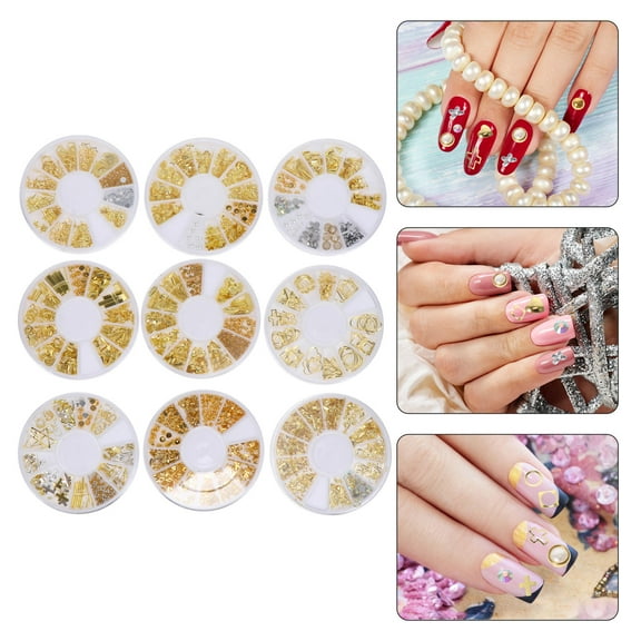Raindrops 9Boxes Set Nail Rivet Studs Creative Shapes Round Disc Nail Jewelry for Women Professionals