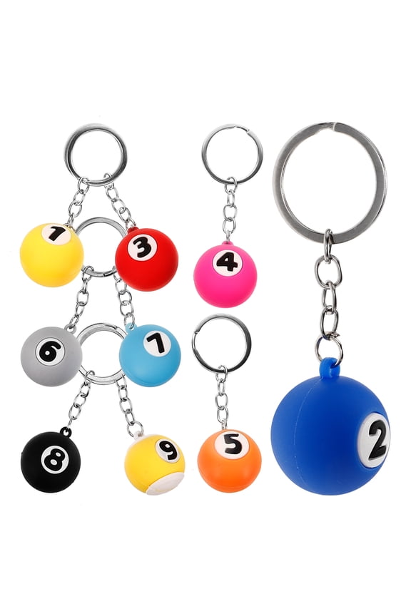 9Pcs Assorted Color Small Billiards Ball Keychains Decorative Key Ring Charms for Sports Fans