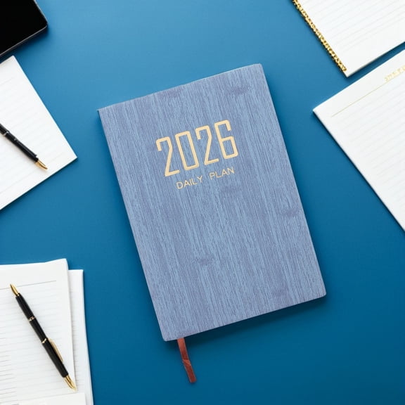 Raindrops Minimalist Sky Blue Daily Planner 2026 with PU Goal Organizer