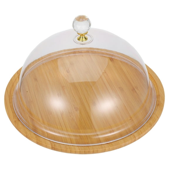 Raindrops Bamboo and Acrylic Cheese Board with Tall Transparent dome Cover for Kitchen Display Multi Color 7.5 inches