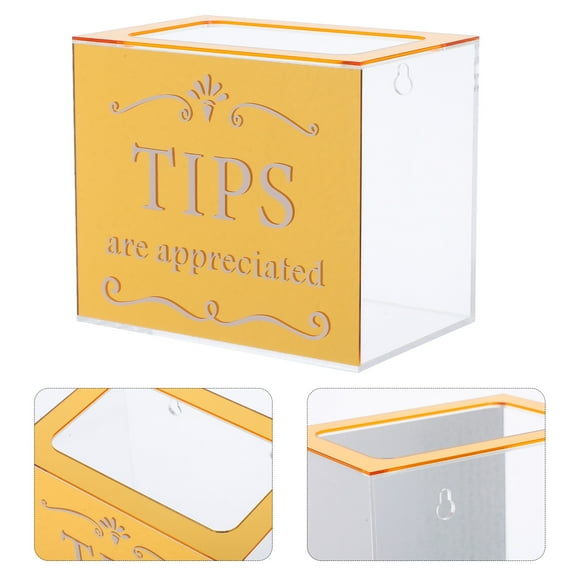 Raindrops Acrylic Donation Box with Clear Visibility and Golden Color for Bars Restaurants Cafes 7x5 Inches