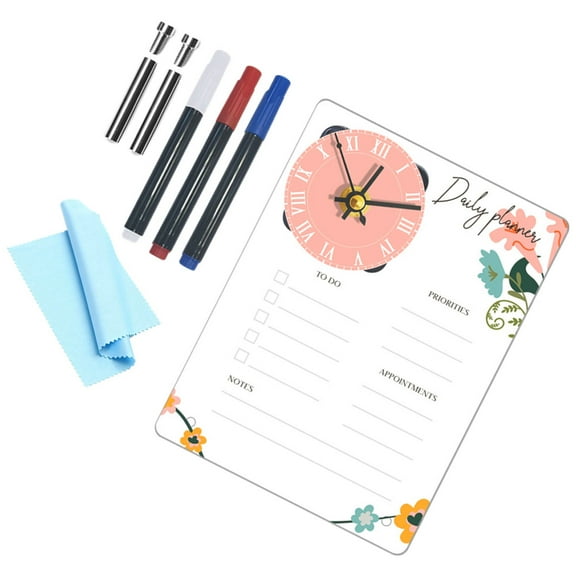 FOMIYES Clear Acrylic Desk Planning Board with Clock, Whiteboard for Home Office, Writing, Scheduling and Organization Tool