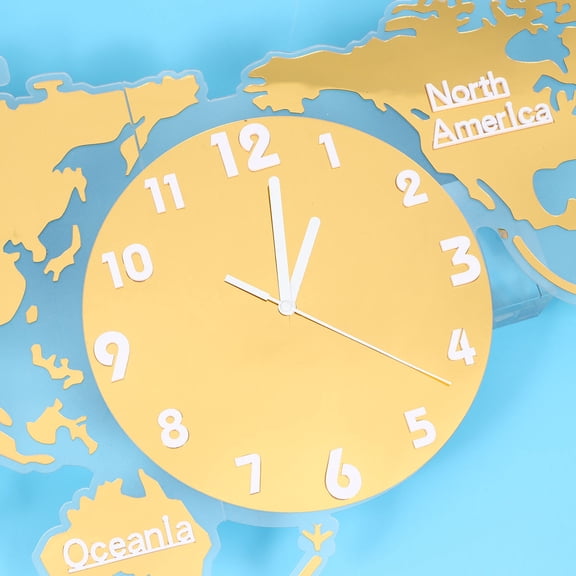 Raindrops Acrylic Silent Wall Clock in Yellow World Map Design for Home Decoration 60cm
