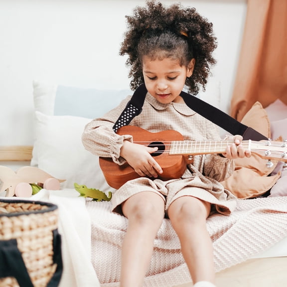 Raindrops Black Cotton Ukulele Bass Strap Adjustable Length High Strength for Performance