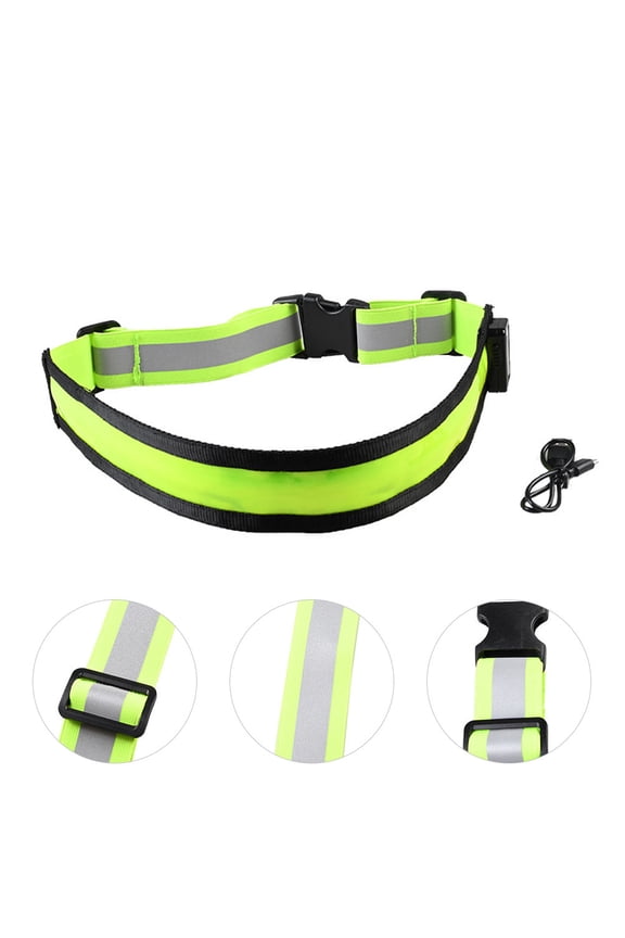 Rechargeable LED Reflective Belt in Green, Adjustable for Nighttime Outdoor Running, Walking, and Sports Safety