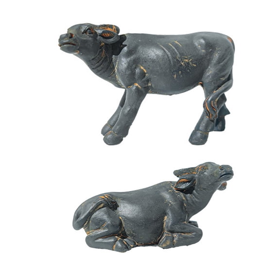 Raindrops Adorable Buffalo Figurine for Decor Resin Material Dark Grey 2 Pieces 4.5 Inches
