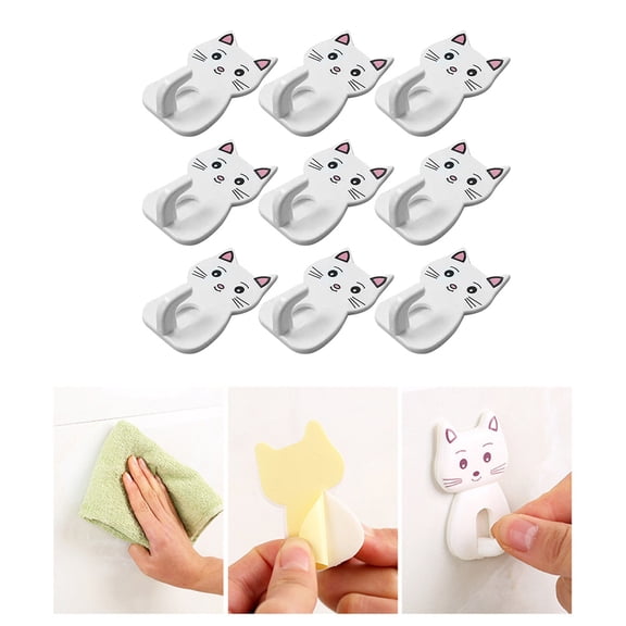 Raindrops Adorable Cat Shaped Bathroom Hooks for Towel Storage White Creative Wall Mount 9 Pieces