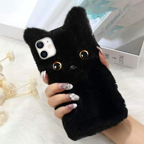 Raindrops Adorable Plush Cat Phone Case Furry Phone Protector Compatible for iPhone 11