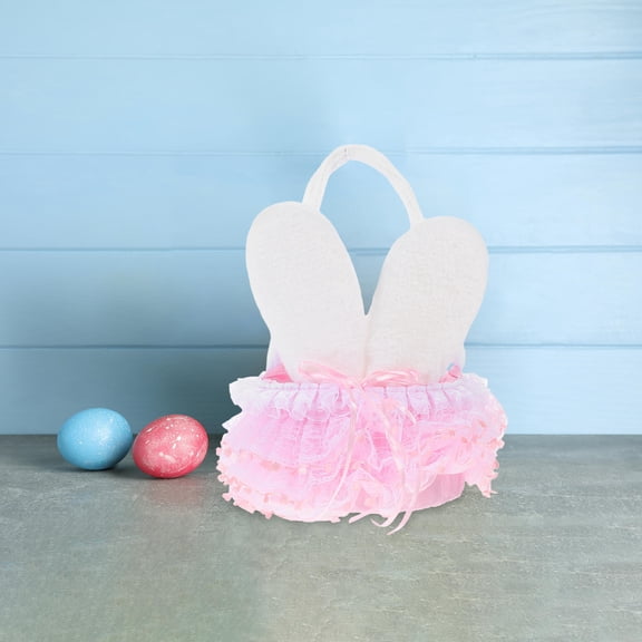 Raindrops Bunny Ear Flower Girl Basket with Wire Frame and Satin Ribbon, Perfect for Young Girls - 1 Piece