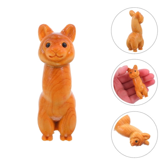 Raindrops Wooden Alpaca Statue for Decor Light Brown Unique Animal Sculpture 3.5 Inches