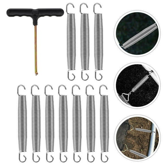 Raindrops Trampoline Heavy Duty Springs Trampoline Springs Silver 1 Set (10 x Springs, 1 x Hook)