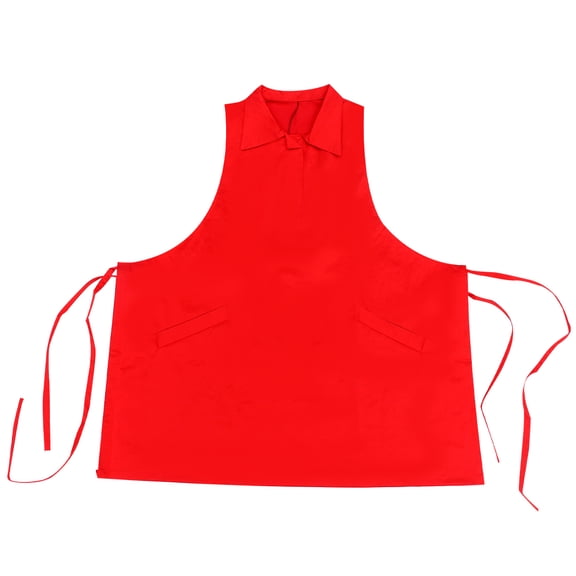 Raindrops Barber Shop Apron Red Sleeveless Suspender Design with Convenient Storage Pockets