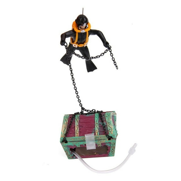 Raindrops Fish Tank Landscape Ornament with Suspended Diver and Sinking Treasure Chest for Aquarium Decor
