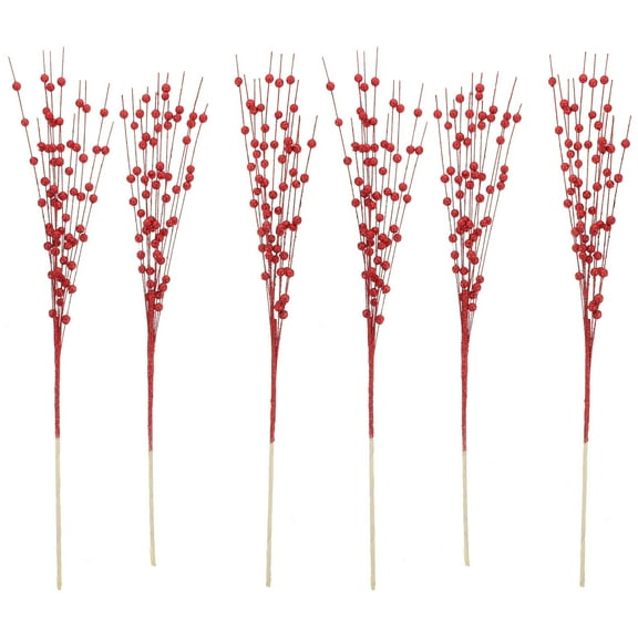 Raindrops Artificial Berry Stems for Christmas Tree Decor with Red Color and Lifelike Look 6pcs