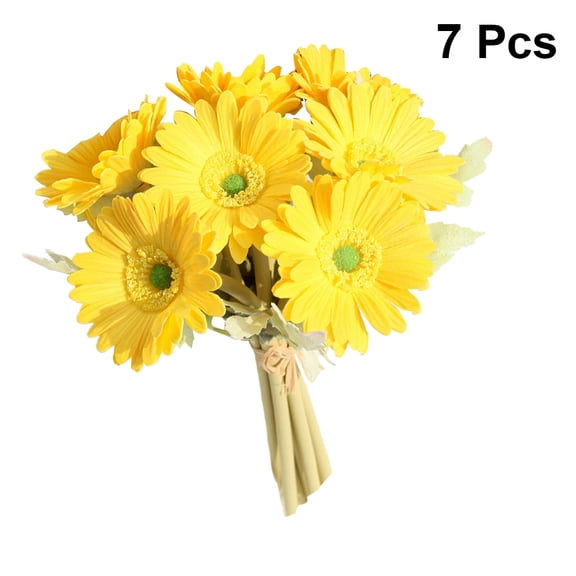 Raindrops Artificial Gerbera Flower Bouquet with Smooth PU Material for Wedding Decoration Yellow 7Pcs