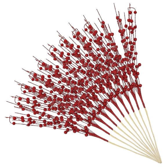 Raindrops Red Berry Stem Ornaments with Glitter, Artificial Holiday Decoration, 19.7 x 3.1 x 0.4 Inches, Festive Seasonal Christmas Home Decor