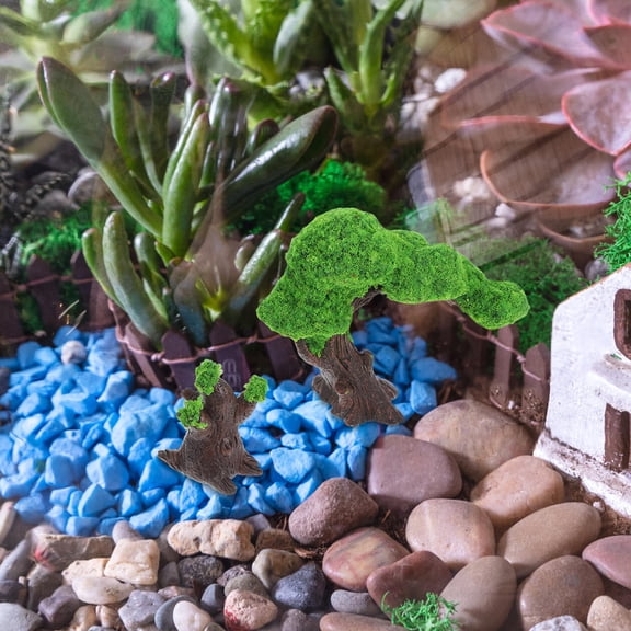 Raindrops 6Pcs Green Artificial Moss Trees with Tree Bark Decor for Tiny Landscape and Diorama
