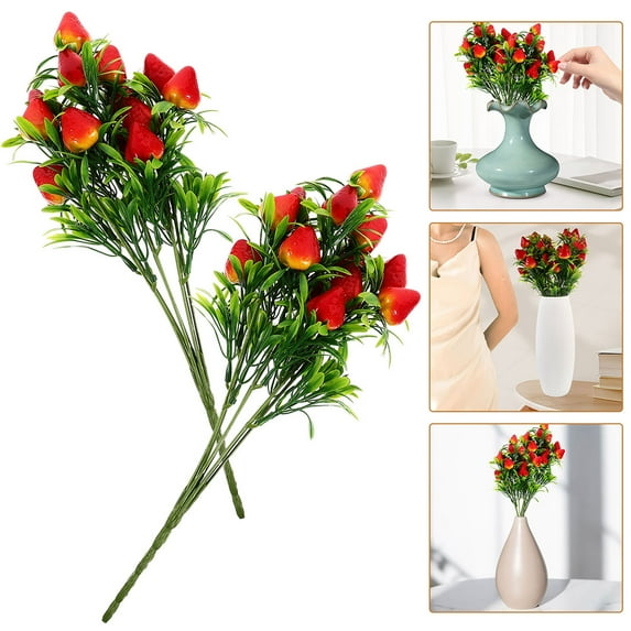 Raindrops Artificial Strawberry Plants and Stems Fake Fruit Branch for Vase Filling Decor