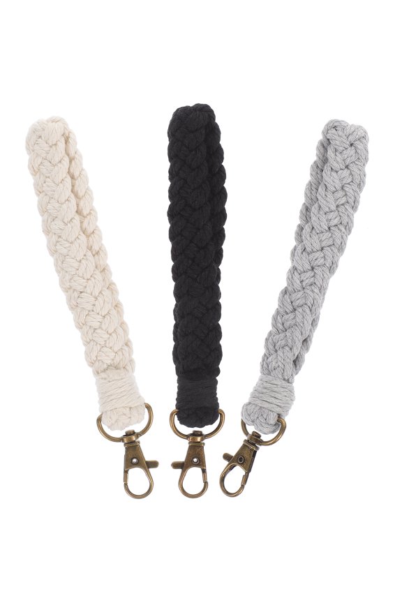 Assorted Color Hand Strap Keychains for Car Keys Cotton Thread Handwoven Bracelet Pendant 3pcs Set