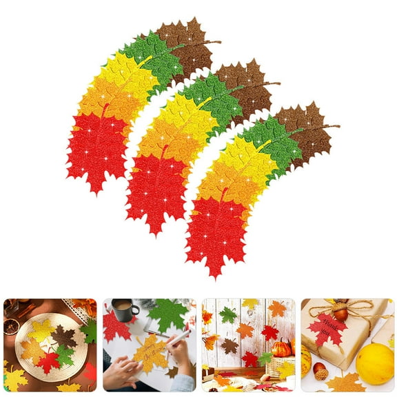 SHINYPASING Fall Maple Leaves for Autumn Table Decorations in Gold Glitter Paper 100pcs