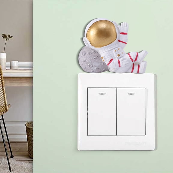 Raindrops Astronaut Wall Sticker Switch Cover in Resin Material for Home Decoration 2Pcs White 3D Design