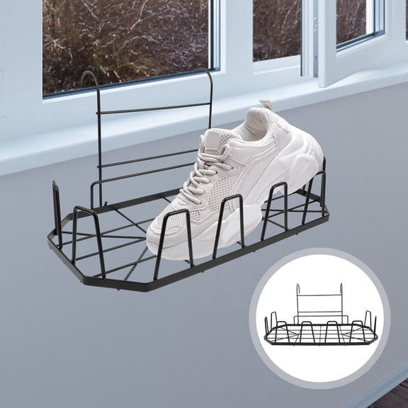 SHOWERORO Wall Hung Drying Rack Grid Wall Shelf Black 1Set