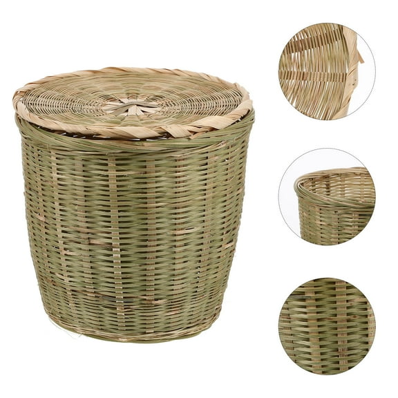 Raindrops Bamboo Woven Storage Basket for Kitchen Versatile Vegetable Container and Trash Can with Lid