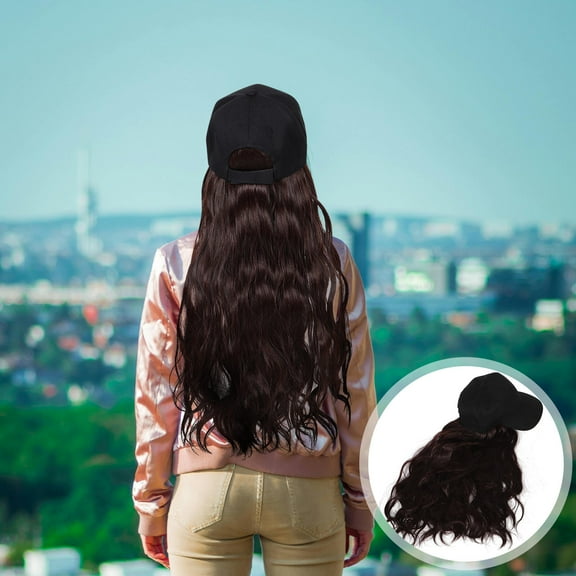 Raindrops Baseball Cap with Attached Hair for Women Stylish Curly Wig Cap Practical Design Polyester Black Size One Size Fits All