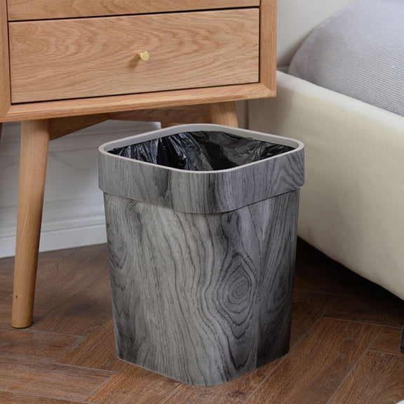 Raindrops Bathroom Kitchen Trash Can with Wood Grain Design for Home Dark Grey 13.8 x 10.2 x 16.5 Inches